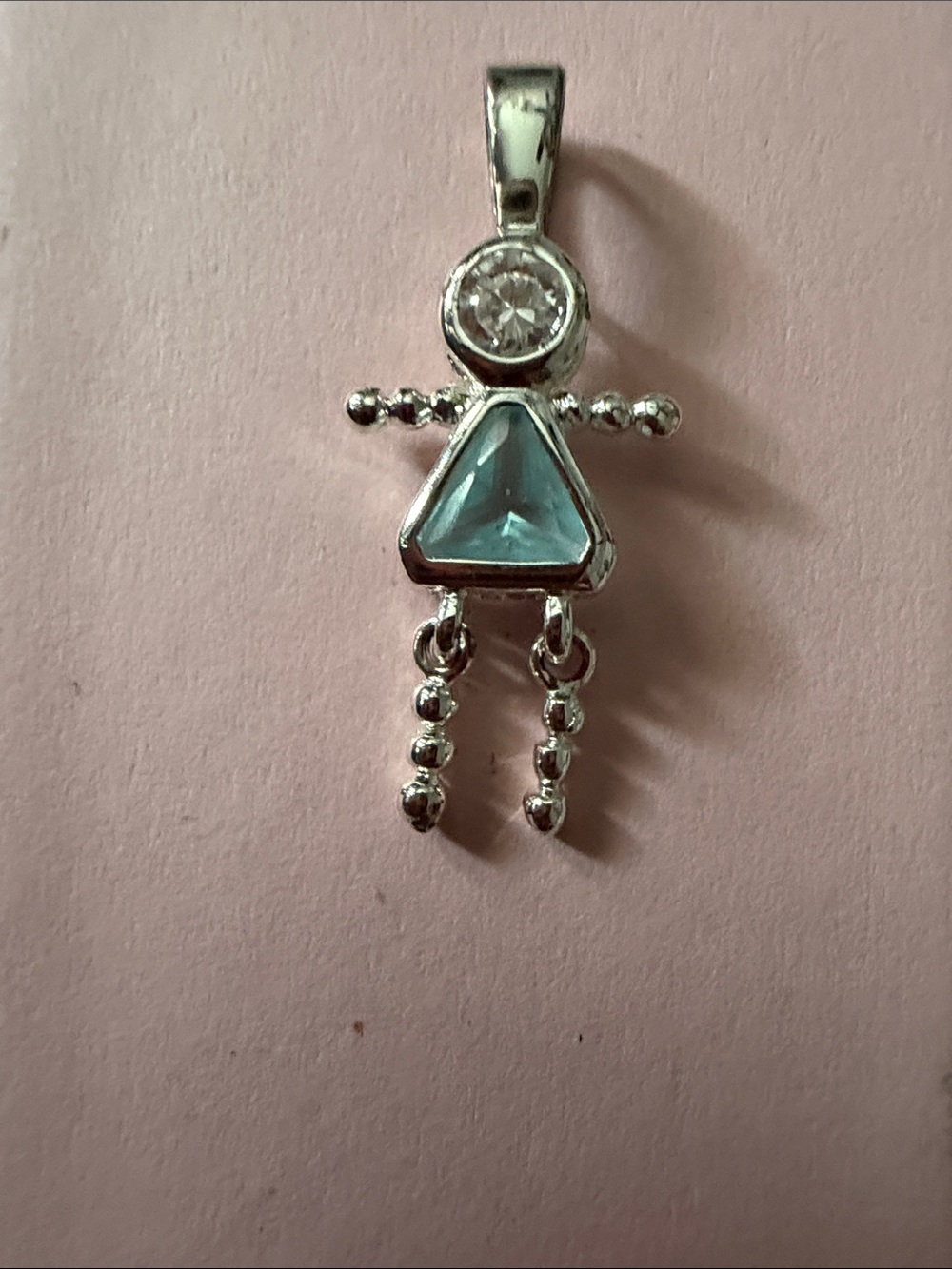 Silver Girl Pendant Necklace with Light Blue Triangle Stone